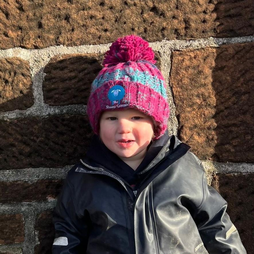 Kids Luxury Striped Bobble Hat - Winter Berries
