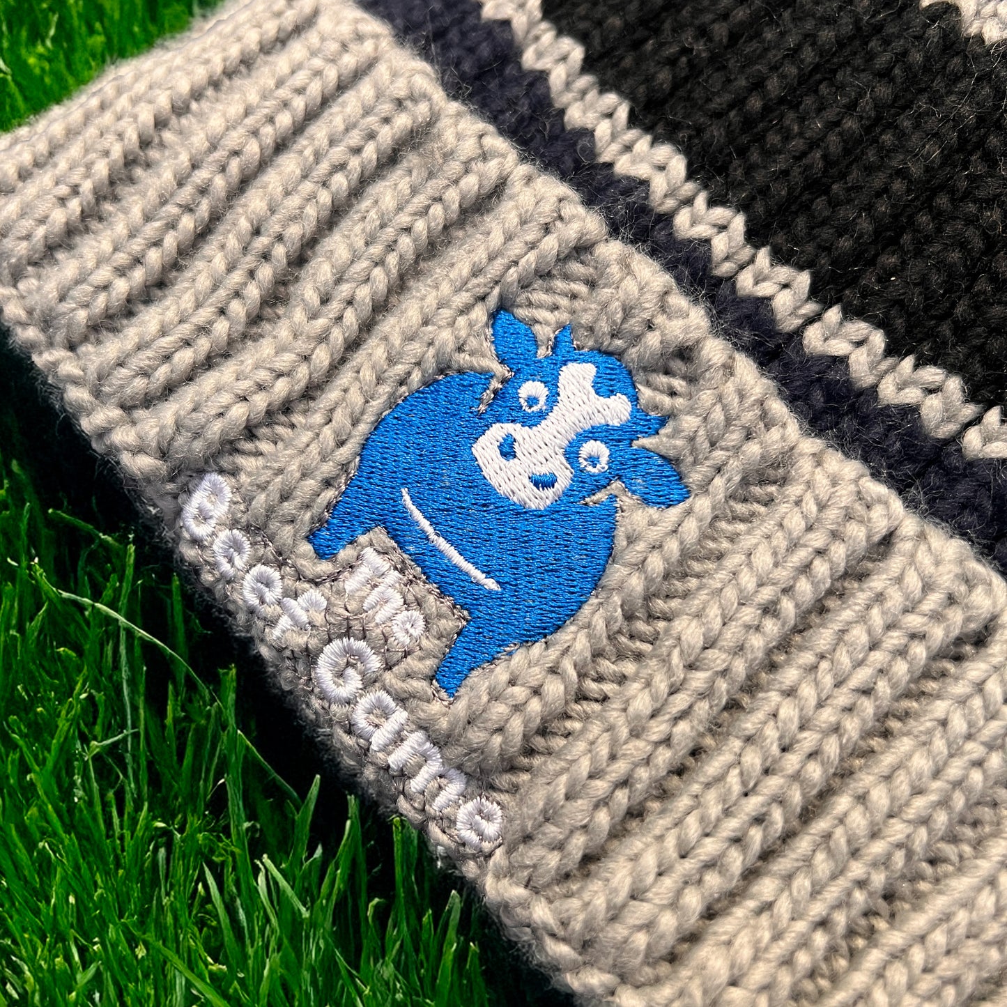 The Beef Game Luxury Striped Bobble Hat Grey/Blue