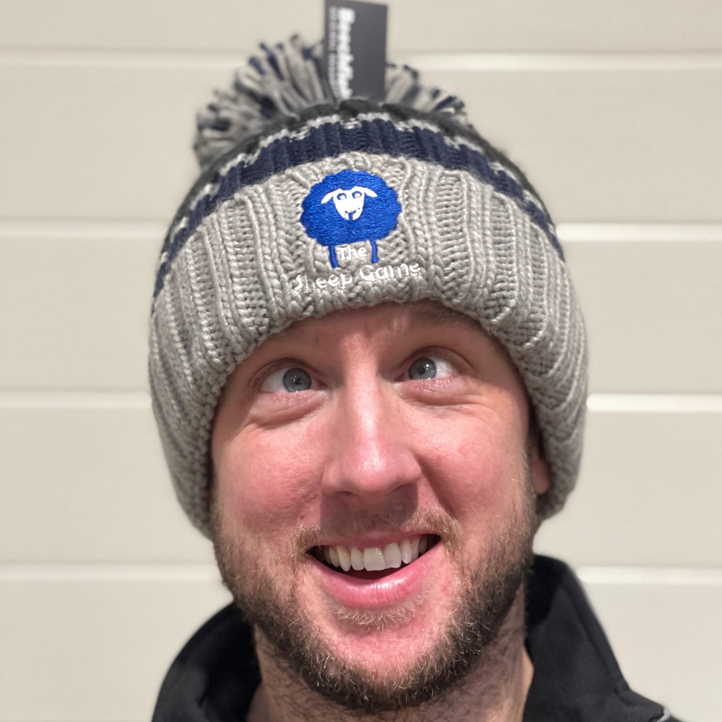 Luxury Striped Bobble Hat Grey/Blue