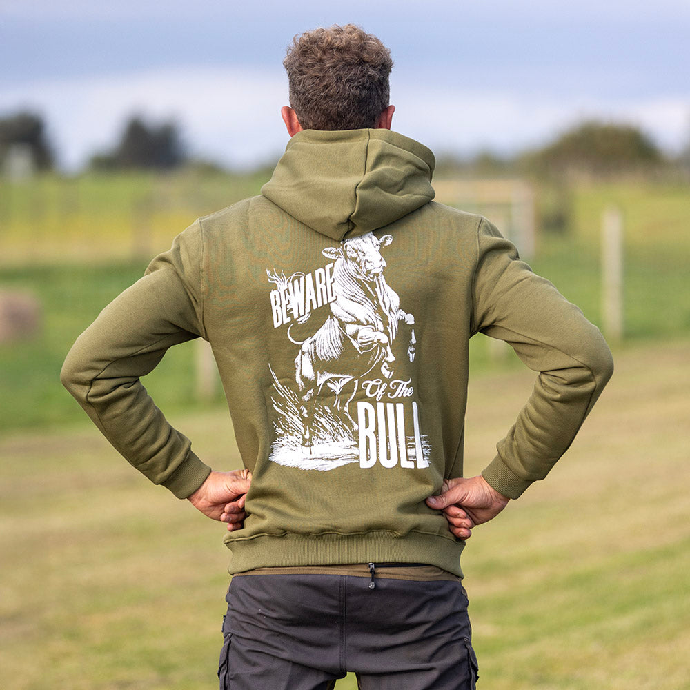 FED Hoodie With 'Beware of the Bull' Back Print - Green