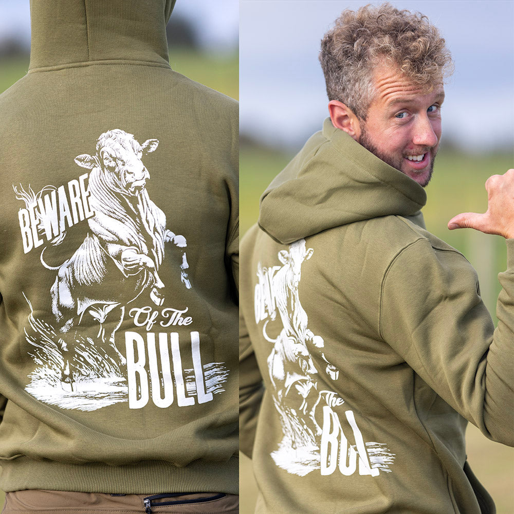 FED Hoodie With 'Beware of the Bull' Back Print - Green