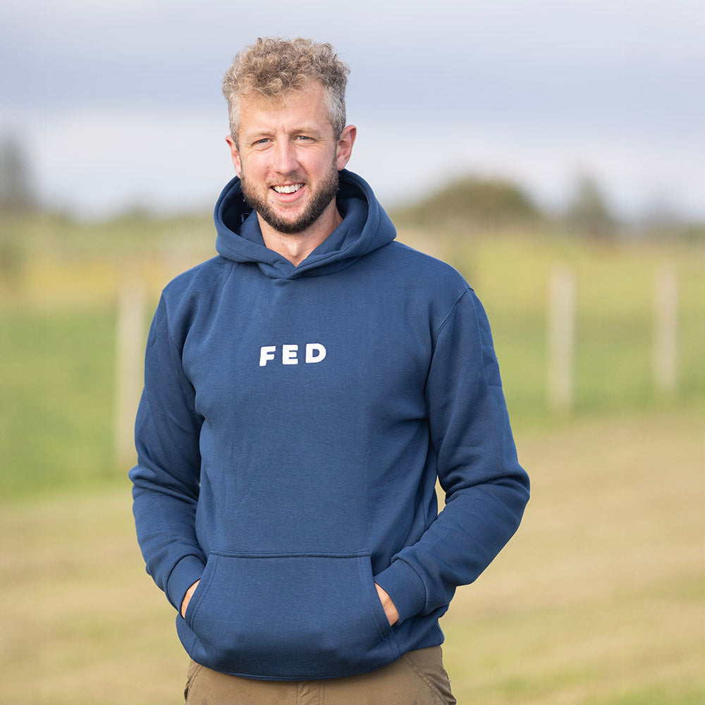 FED Hoodie With 'Farming est 10,000 BC' Back Print - Blue