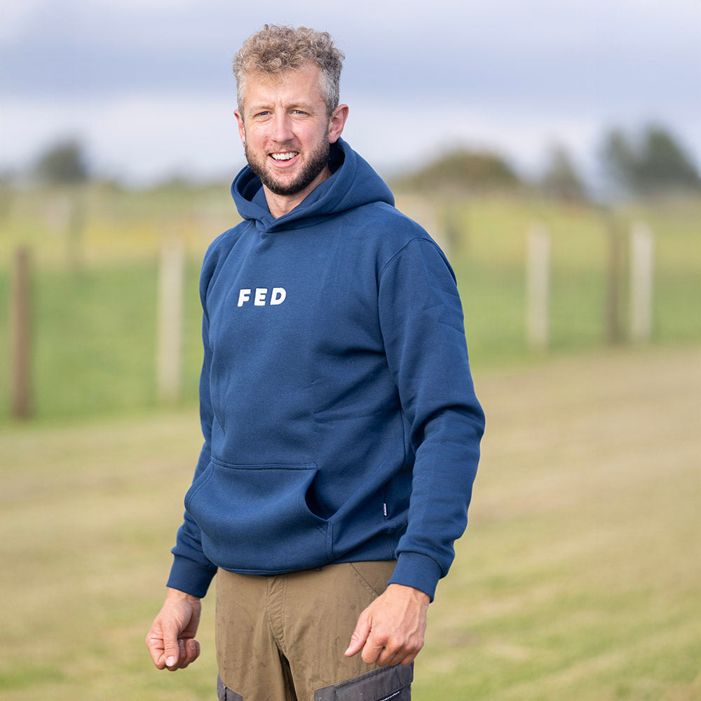 FED Hoodie With 'Farming est 10,000 BC' Back Print - Blue
