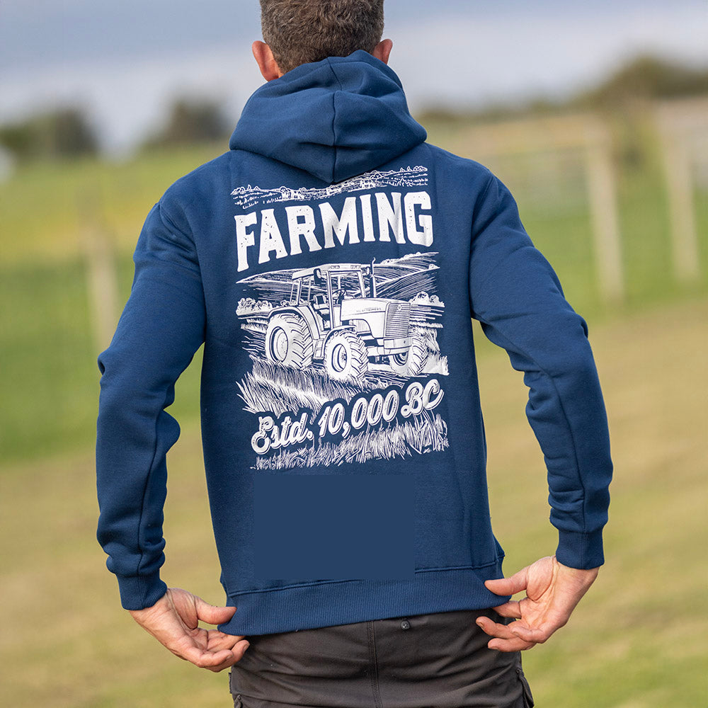 FED Hoodie With 'Farming est 10,000 BC' Back Print - Blue