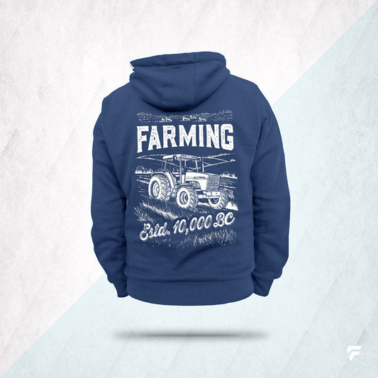 FED Hoodie With 'Farming est 10,000 BC' Back Print - Blue
