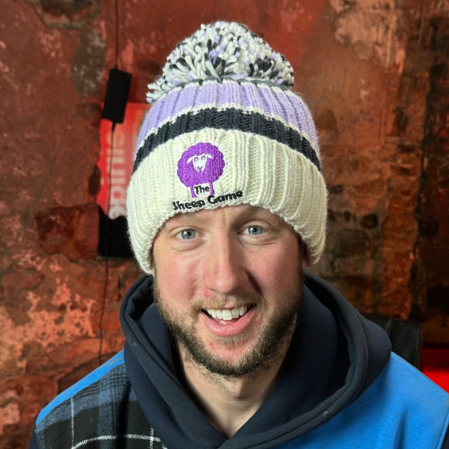 Lilac Luxury Striped Bobble Hat