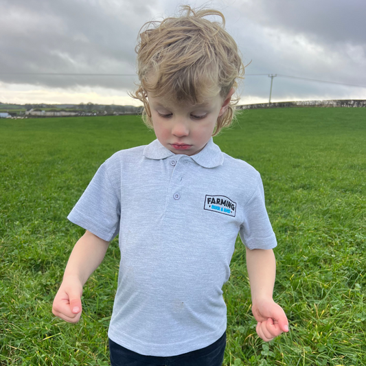 Farming Born & Bred Kids Polo Shirt Grey