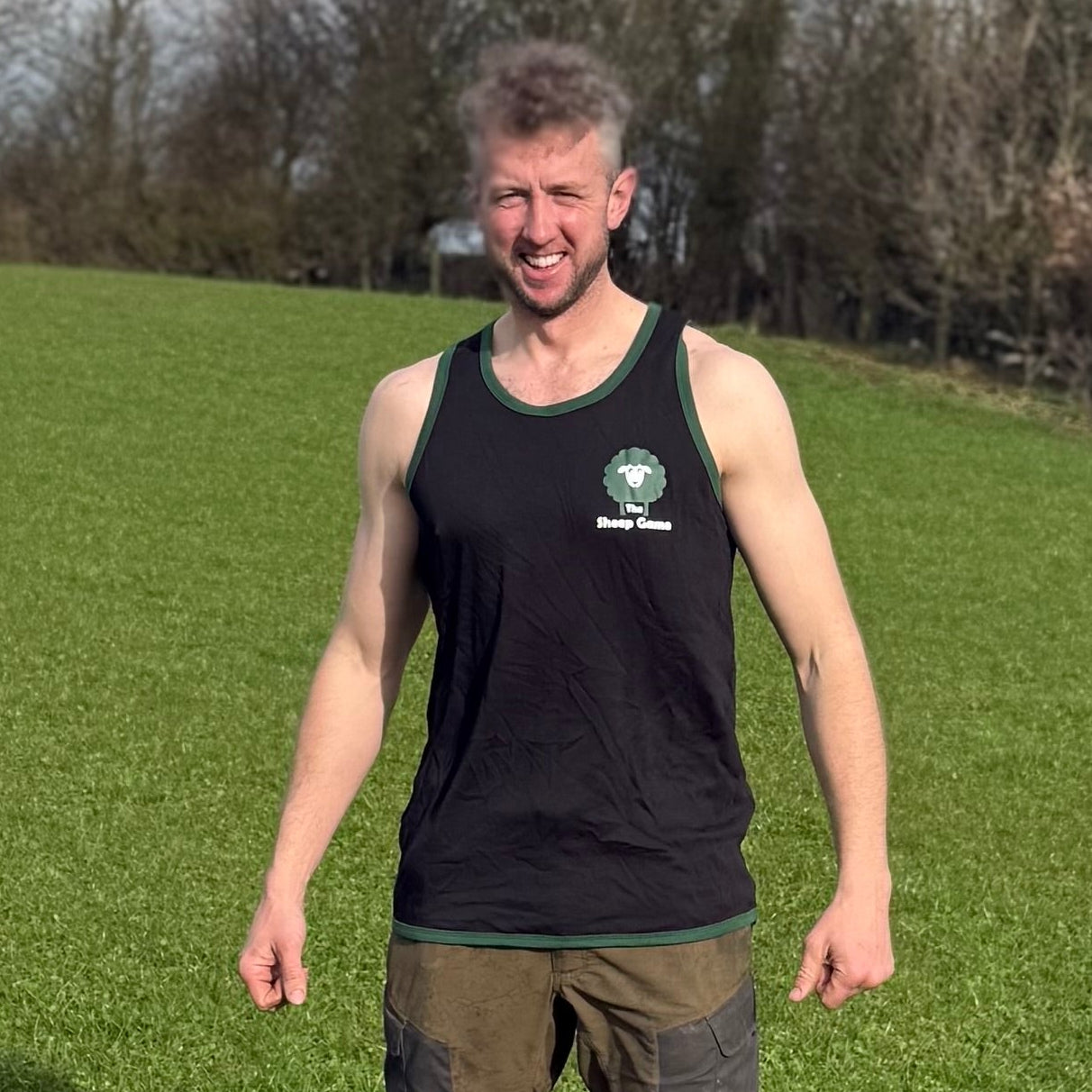 Kids Cotton Shearing Singlet Green/Black