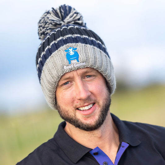 The Beef Game Luxury Striped Bobble Hat Grey/Blue